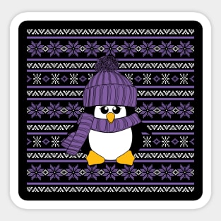 Purple Penguin Poinsettia Ugly Christmas Sweater Design Sticker